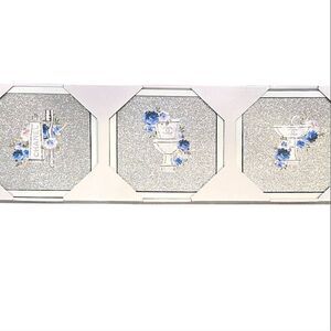 At Home Glitter Embellished Set Of 3 Bathroom Wall Decor
